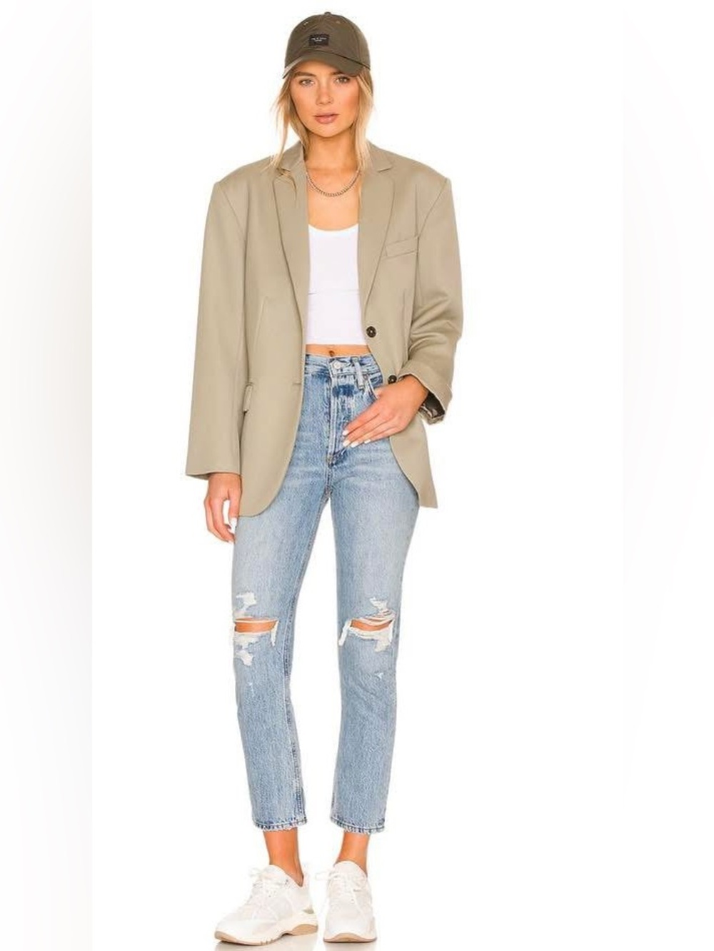 AGOLDE Riley Light Blue Distressed High-Rise Straight Jeans